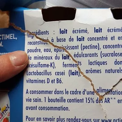 Lista de ingredientes del producto Actimel 0% mg allégé en sucre Actimel 