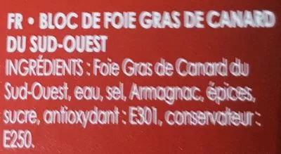 Lista de ingredientes del producto Foie Gras de canard du sud ouest LABEYRIE 40g