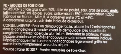 Lista de ingredientes del producto Mousse de foie d'oie Labeyrie 90gr, 12 mini tranches