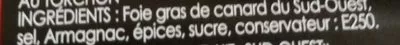 Lista de ingredientes del producto Foie gras de Canard entier du Sud-Ouest Labeyrie 275 g