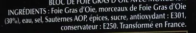 Lista de ingredientes del producto Bloc de foie gras d'oie avec morceaux Labeyrie 300 g