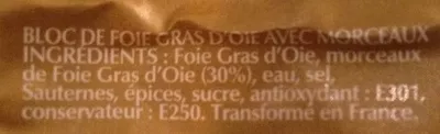 Lista de ingredientes del producto Bloc de foie gras Labeyrie 200 g