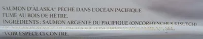 Lista de ingredientes del producto Saumon fumé de dégusation - Le sauvage d'Alaska Labeyrie 200 g