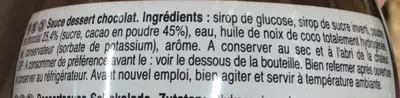 Lista de ingredientes del producto Sauce Dessert Chocolat Docello, Nestlé, Nestlé Professional 1 kg e (771 ml)