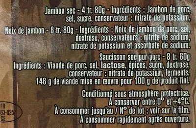 Lista de ingredientes del producto Plateau de 20 tranches de charcuterie Peguet, Peguet Savoie 220 g