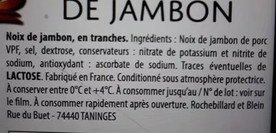 Lista de ingredientes del producto Noix de Jambon chiffonnade Peguet 