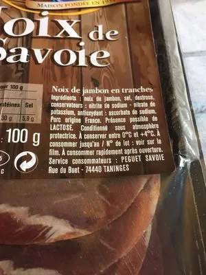 Lista de ingredientes del producto Noix de Savoie 8 tranches Peguet 100g