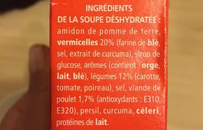 Lista de ingredientes del producto Bouillon de volaille et vermicelles Royco, Campbell's 31.8g, 60cL (3x20cL)