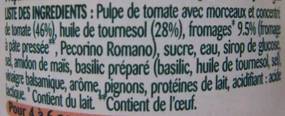 Lista de ingredientes del producto Sauce Pesto Doux tomates Panzani Panzani 200 g