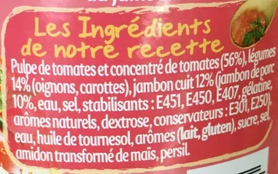 Lista de ingredientes del producto Bolognaise au jambon Panzani 400 g