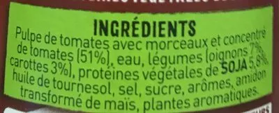 Lista de ingredientes del producto Bolognaise Veggie Panzani 400 g