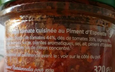 Lista de ingredientes del producto Tomates cuisinées au piment d'Espelette Panzani, qualité fraîchement cuisinée 320 g