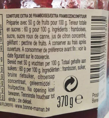 Lista de ingredientes del producto Confiture de Framboises Bonne Maman 370 g