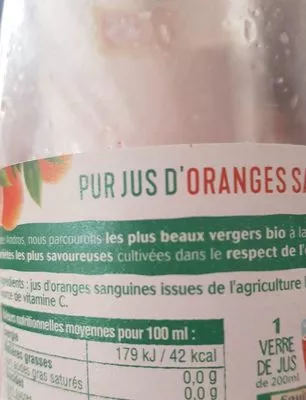 Lista de ingredientes del producto 100% pur jus d'Oranges sanguines BIO pressées Andros 