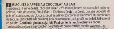 Lista de ingredientes del producto Biscuits Sablés Nappés au Chocolat au Lait Poult 