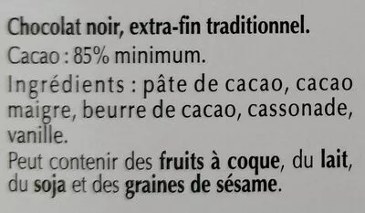 Lista de ingredientes del producto Excellence: 85% cacao Lindt, Lindt Excellence 100 g ℮