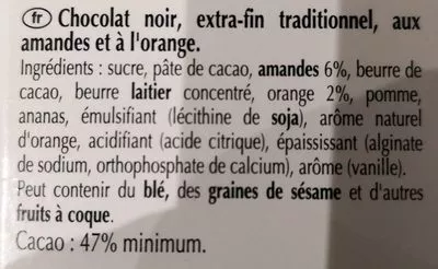 Lista de ingredientes del producto Orange intense Noir orange intense Lindt 100 g