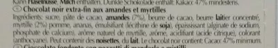 Lista de ingredientes del producto Excellence Myrtille Intense Noir aux amandes effilées Lindt 100 g