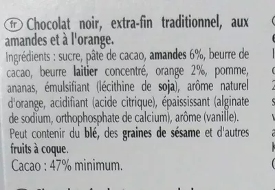 Lista de ingredientes del producto Excellence Orange Intense Lindt, Lindt & Sprüngli 100 g e