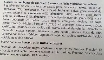 Lista de ingredientes del producto Bombones Lindt Dulces Deseos 345G Lindt 345 g