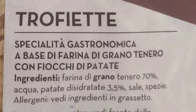 Lista de ingredientes del producto trofiette rana, Giovanni Rana 500 g