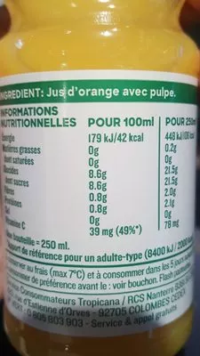 Lista de ingredientes del producto Orange avec pulpe Tropicana 250ml