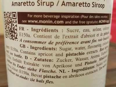 Lista de ingredientes del producto Sirop Amaretto Monin 70 CL, 1 Bouteille Monin 70 cL