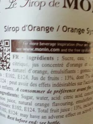 Lista de ingredientes del producto Bouteille De Sirop Monin Orange Monin 