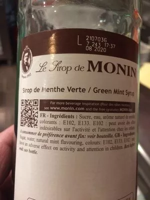 Lista de ingredientes del producto Le Sirop De Monin Menthe Verthe Monin 1 l