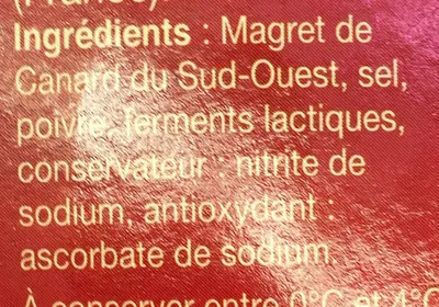 Lista de ingredientes del producto Magret de canard du Sud-Ouest séché Delpeyrat 90 g