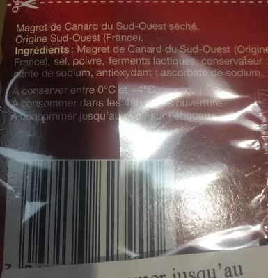 Lista de ingredientes del producto Magret de canard séché prétranché Delpeyrat 