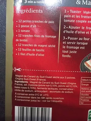 Lista de ingredientes del producto Magret de Canard du Sud-Ouest Séché au Poivre Delpeyrat 