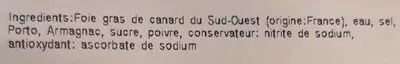 Lista de ingredientes del producto Bloc de foie gras de canard Delpeyrat 