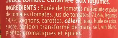 Lista de ingredientes del producto Sauce Tomate cuisinée aux légumes Sans marque, Conserves France,  Carrefour 420 g