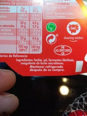 Lista de ingredientes del producto Queso babybel Babybel, Bel 