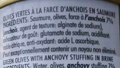 Lista de ingredientes del producto Olives vertes a la farce d'anchois crespo 