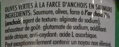 Lista de ingredientes del producto Olives vertes à la farce d'anchois Crespo 300 g