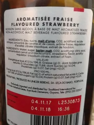 Lista de ingredientes del producto Boisson saveur fraise Kronenbourg 