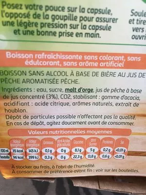 Lista de ingredientes del producto Bière sans alcool pêche Tourtel Twist 