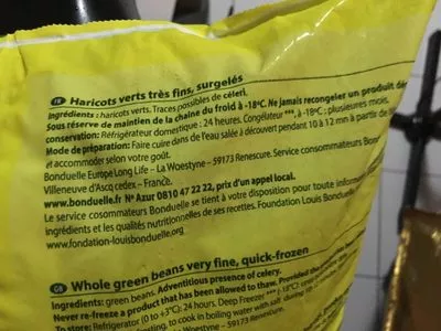 Lista de ingredientes del producto Haricots verts Bonduelle 