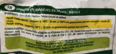 Lista de ingredientes del producto Epinard Bonduelle 