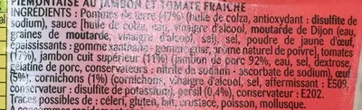 Lista de ingredientes del producto Piémontaise au Jambon et Tomate fraîche Bonduelle 500 g