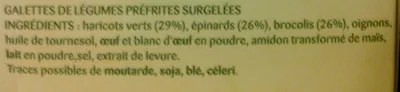 Lista de ingredientes del producto Galettes de légumes Bonduelle 300 g