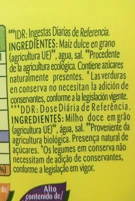 Lista de ingredientes del producto Bonduelle Maíz Bio Sin Azúcares Añadidos Bonduelle 280 g