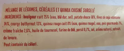 Lista de ingredientes del producto Légumes et céréales cuisinés Bonduelle 500 g