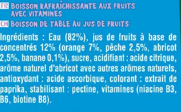 Lista de ingredientes del producto Fruit shoot multivitaminé Teisseire, Fruit Shoot 1,5 L