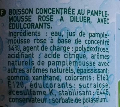 Lista de ingredientes del producto Sirop de pamplemousse rose zero sucres Teisseire 60cl