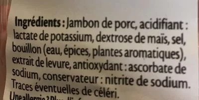 Lista de ingredientes del producto Dés de jambon de Paris - 2x75g. Fleury Michon 150 g