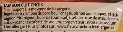 Lista de ingredientes del producto Jambon à poêler (-25% de sel) Fleury Michon 280 g