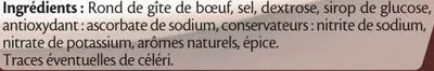 Lista de ingredientes del producto Bacon boeuf fumé - 10 tranches environ Fleury Michon 80 g